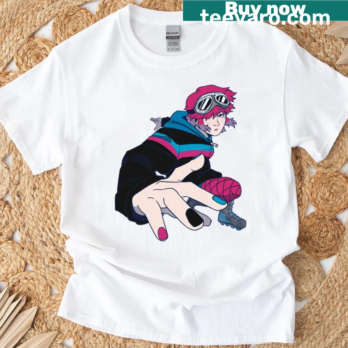 Illustration of Ramona Flowers skating on a t-shirt — on a men's t-shirt