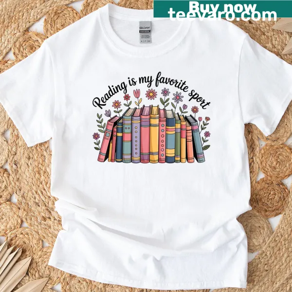 Funny saying shirt with 'Reading Is My Favorite Sport' text