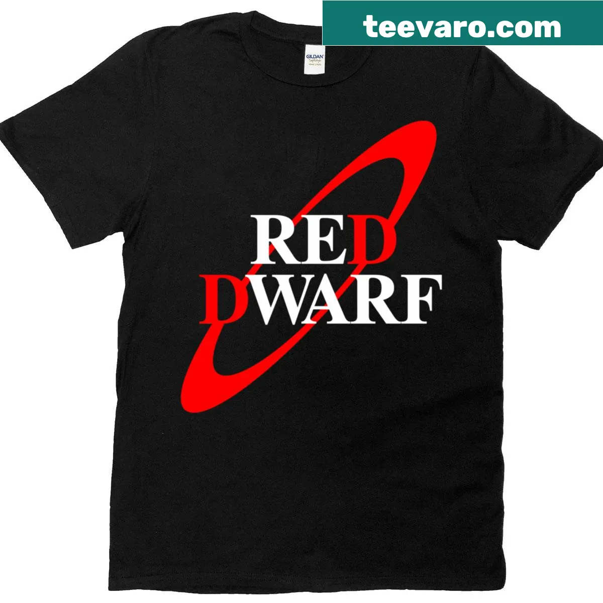 Iconic Red Dwarf logo on a casual T-shirt — on a men's t-shirt