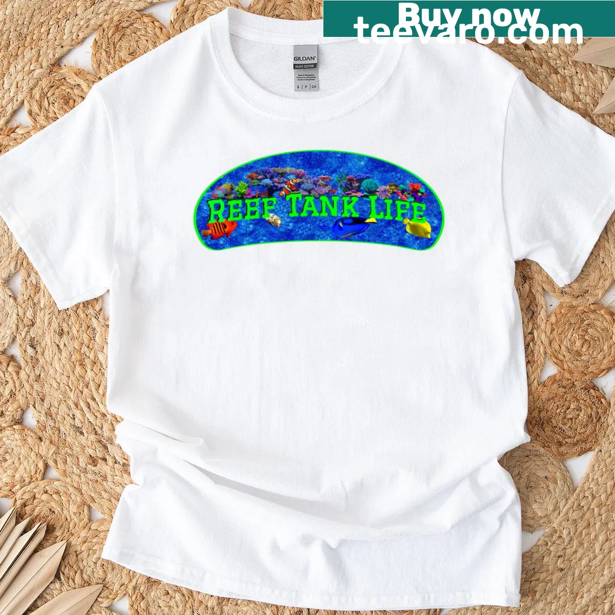 Illustration of reef tank life on a T-shirt. — on a men's t-shirt