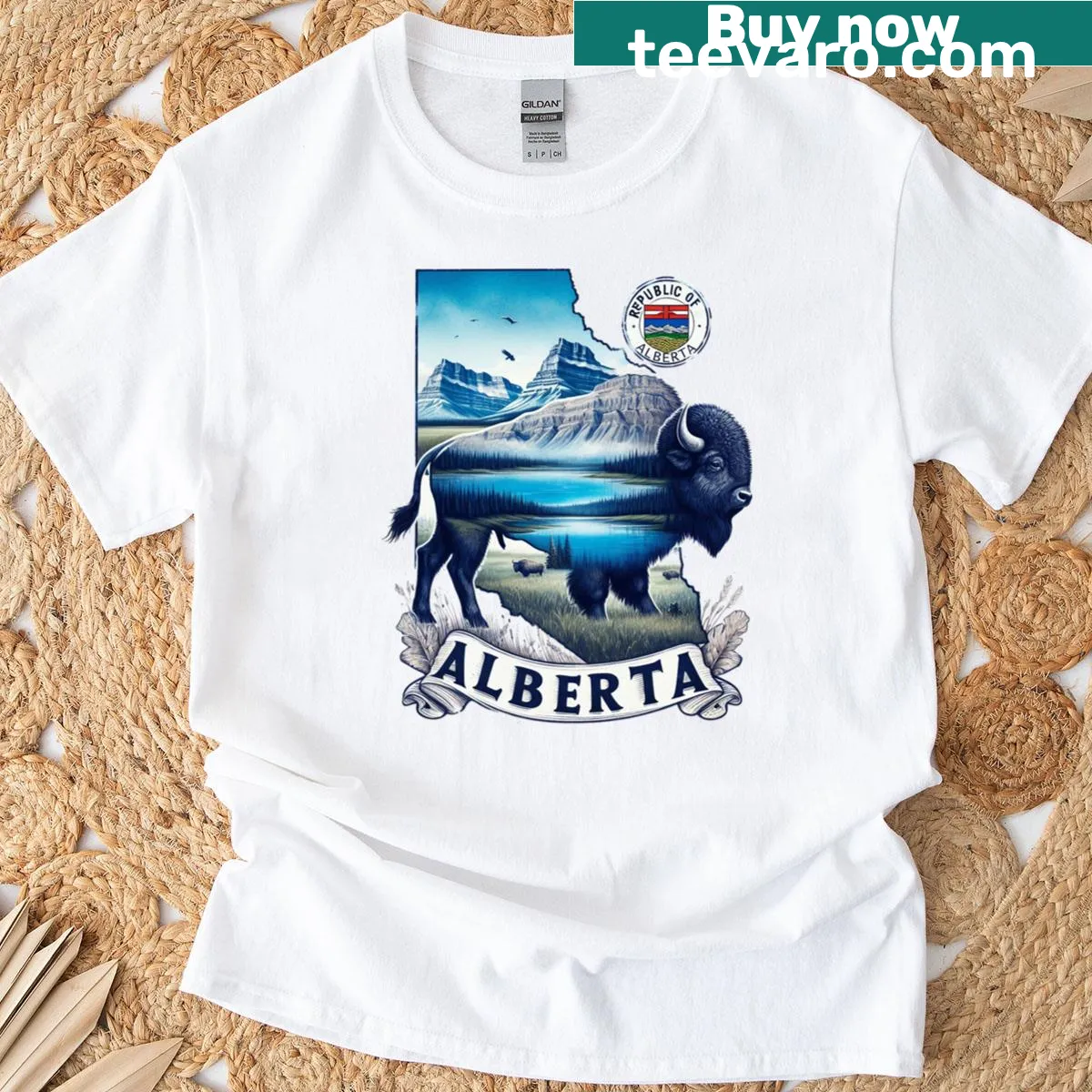 Graphic t-shirt showcasing the Republic Of Alberta — on a men's t-shirt