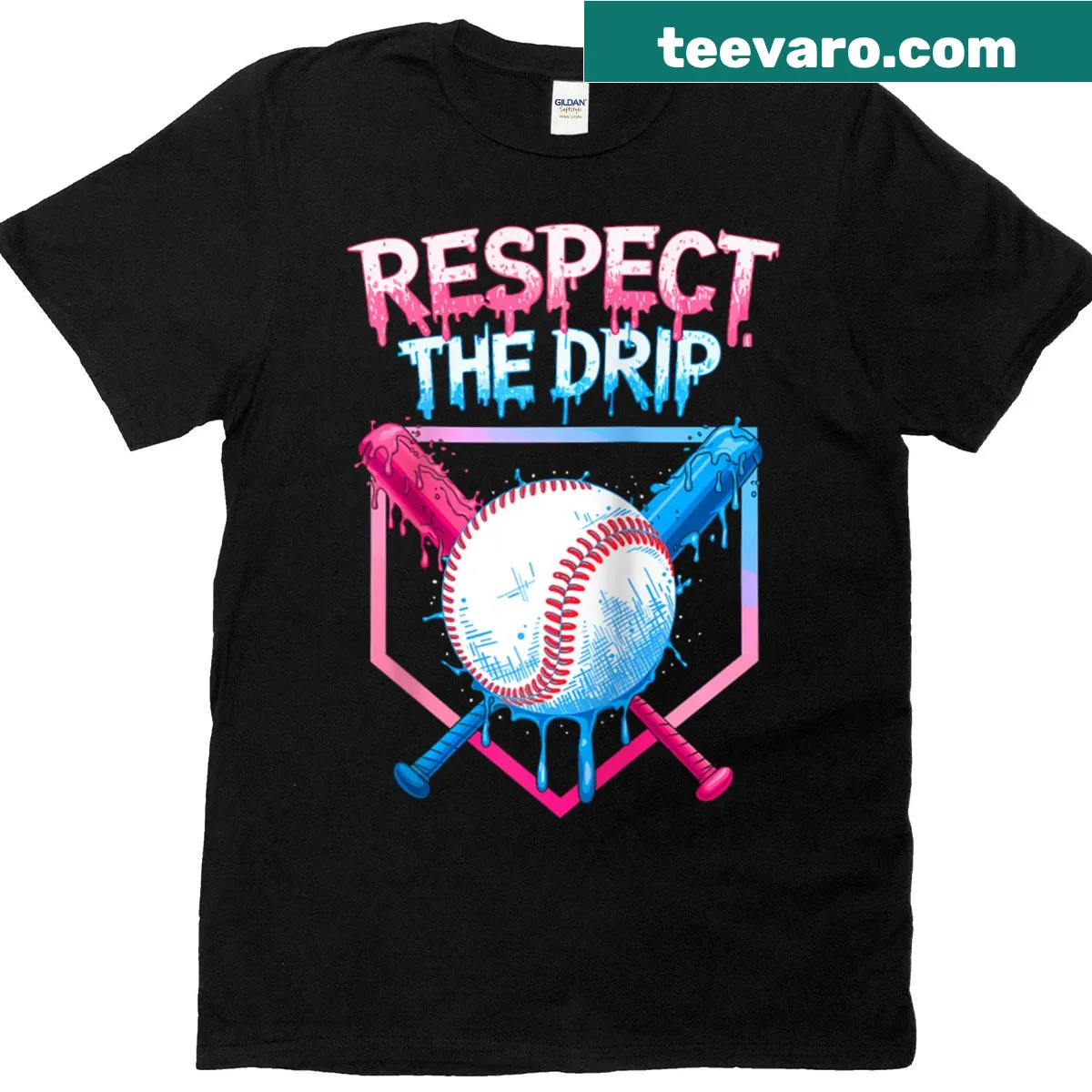 Playful raglan baseball tee with 'Respect The Drip' graphic combining baseball and ice cream themes. — on a men's t-shirt