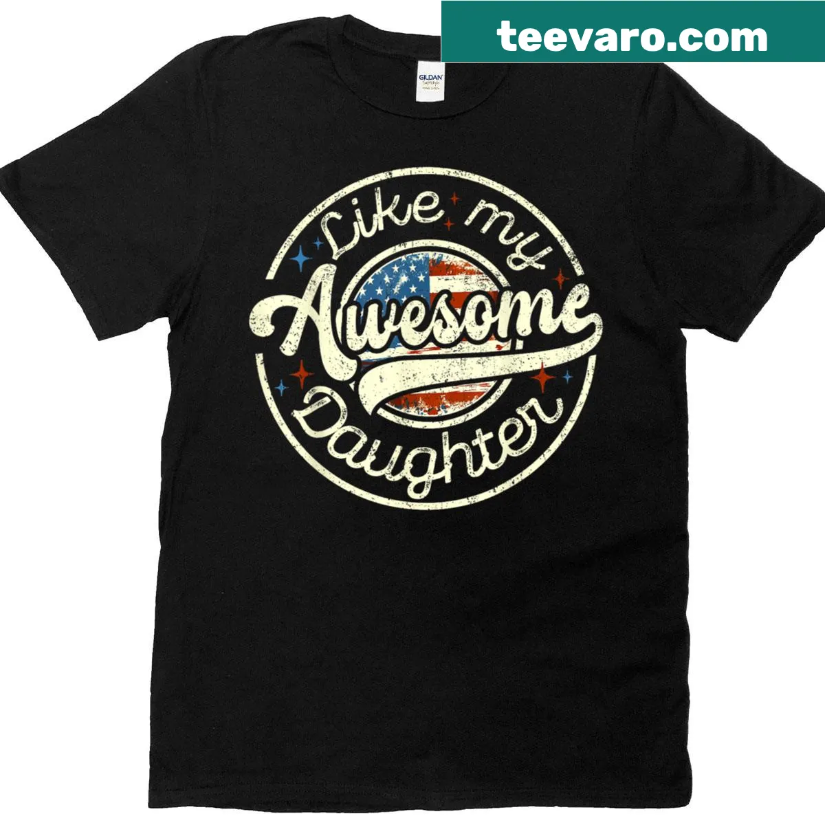 Retro USA flag design with 'Awesome Like My Daughter' text — on a men's t-shirt