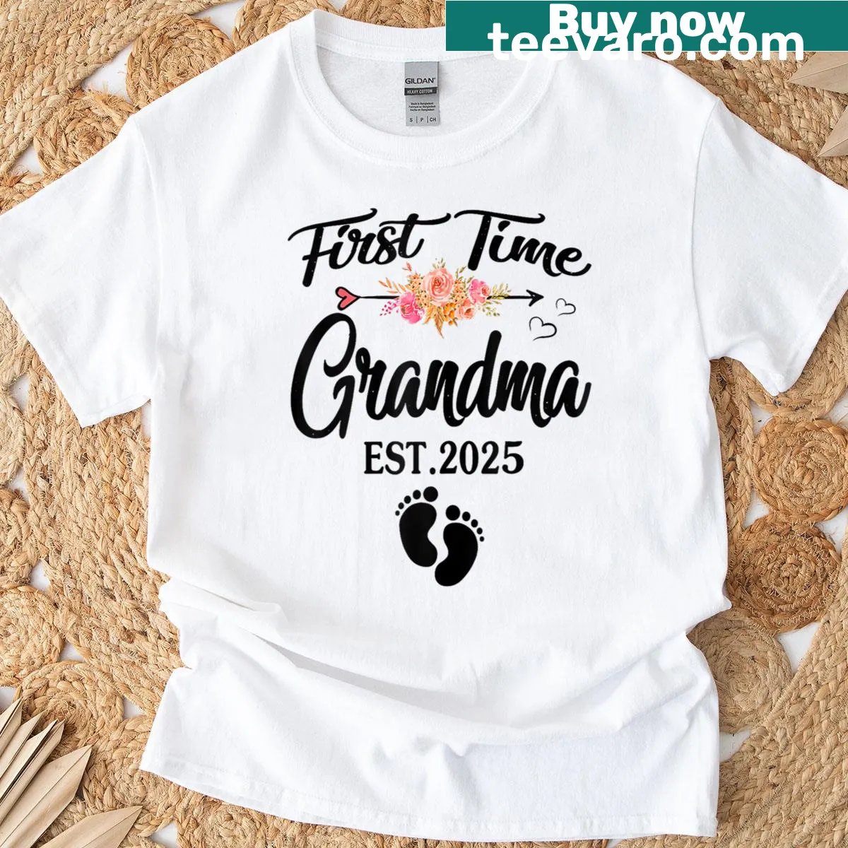 Retro floral T-shirt celebrating first-time grandmas for 2025 — on a men's t-shirt