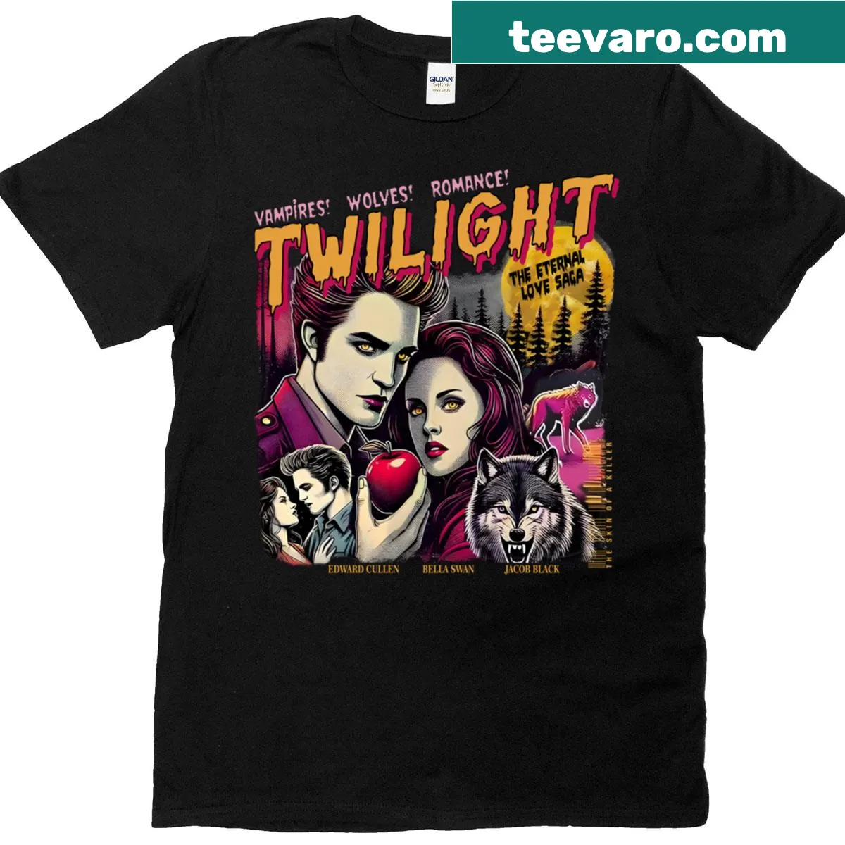 Illustrated T-shirt featuring Robert Pattinson from Twilight — on a men's t-shirt