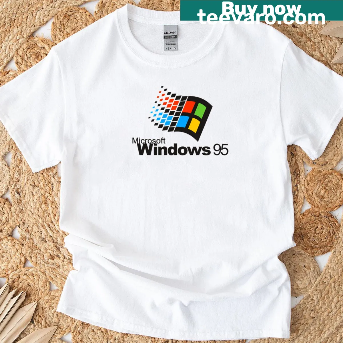 Retro Windows 95 logo T-shirt for nostalgia lovers. — on a men's t-shirt