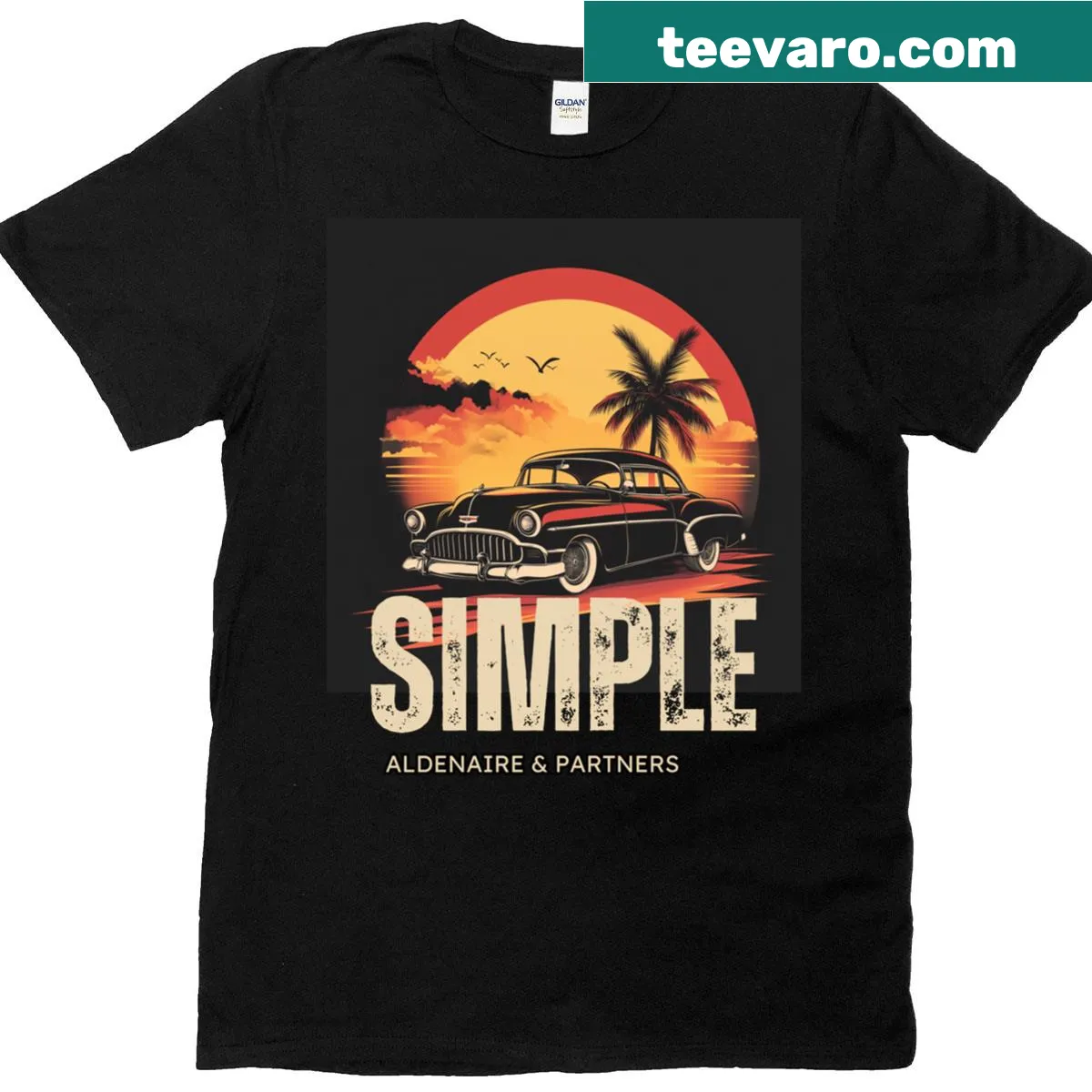 T-shirt featuring a serene sunset scene illustration — on a men's t-shirt