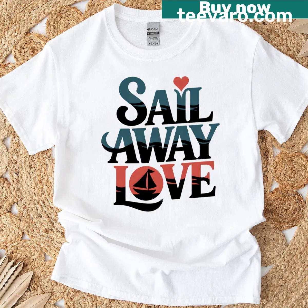 Vintage nautical typography Sail Away Love t-shirt — on a men's t-shirt