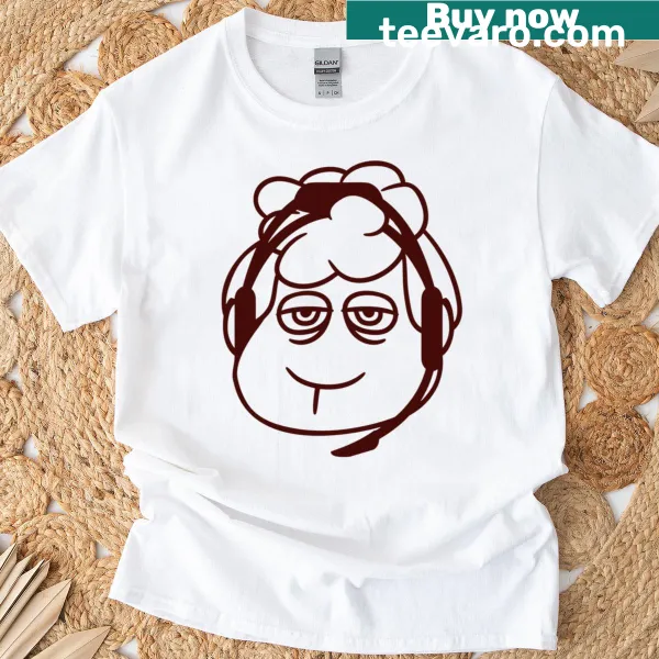 Cartoon sheep with headset and gaming theme on T-shirt