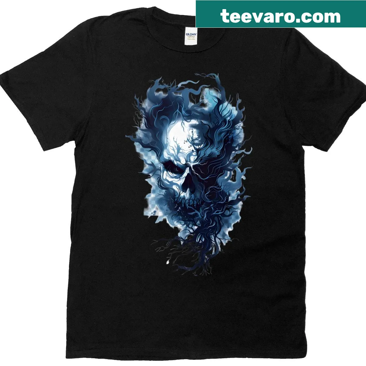 Edgy graphic T-shirt featuring a prominent skull illustration — on a men's t-shirt