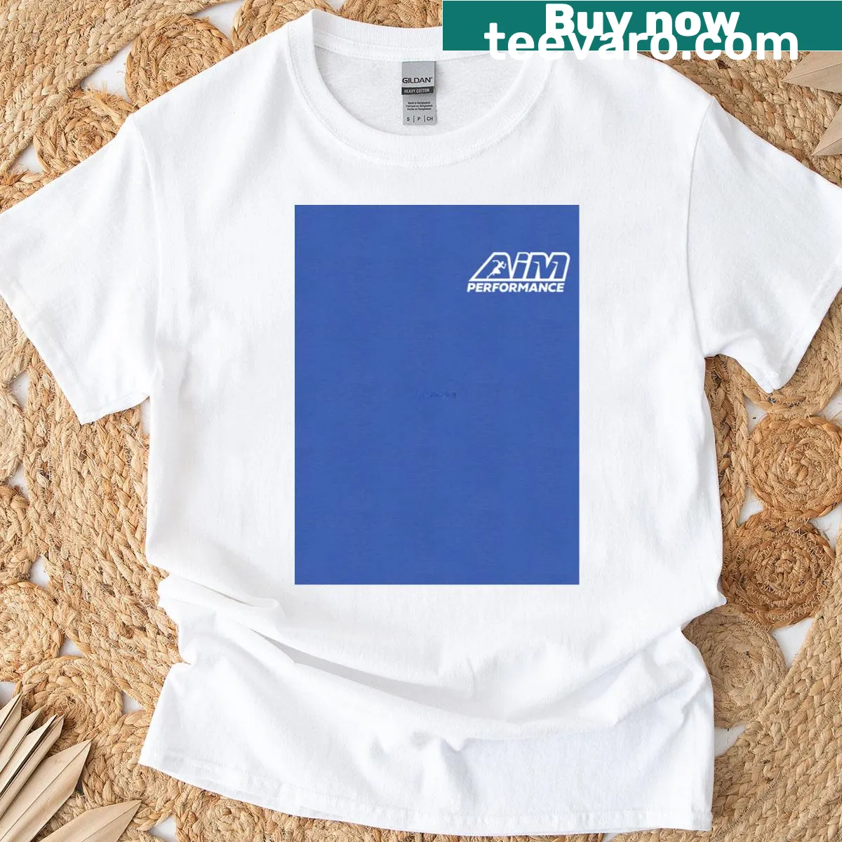Minimalist typography shirt with 'Small Aim Performance' written in an outline style. — on a men's t-shirt