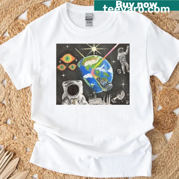 Whimsical T-shirt featuring a space coaster illustration.