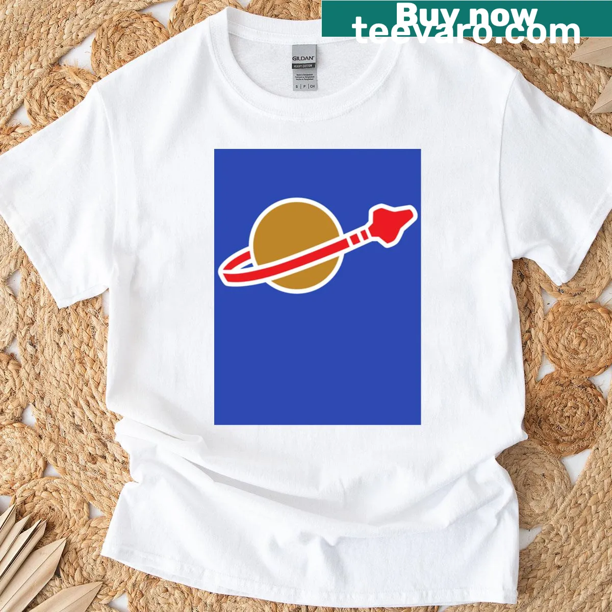 Minimalist t-shirt with a simple space logo design — on a men's t-shirt