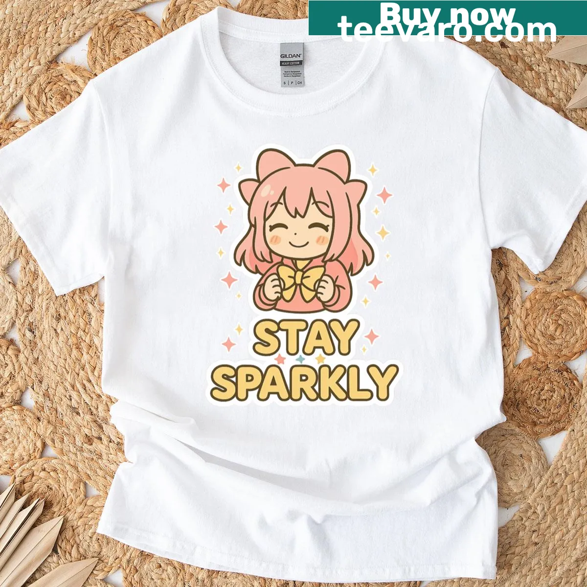 Kawaii chibi cat girl Momo design with bow on T-shirt. — on a men's t-shirt