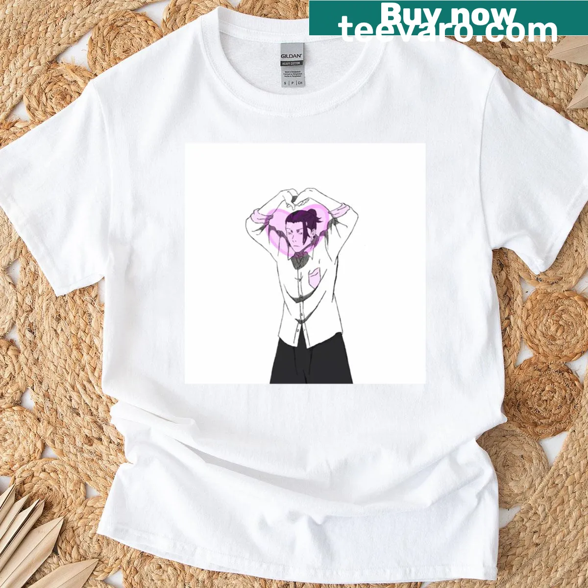 Heartwarming illustration of Suguru Geto on a T-shirt. — on a men's t-shirt