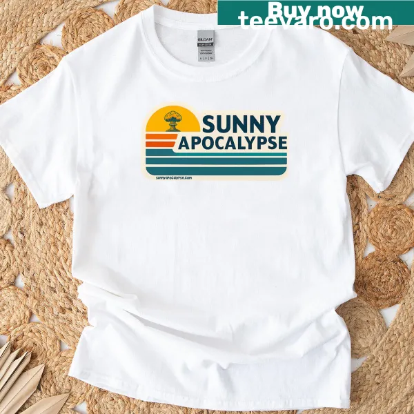 Mushroom cloud graphic with a sun on a T-shirt