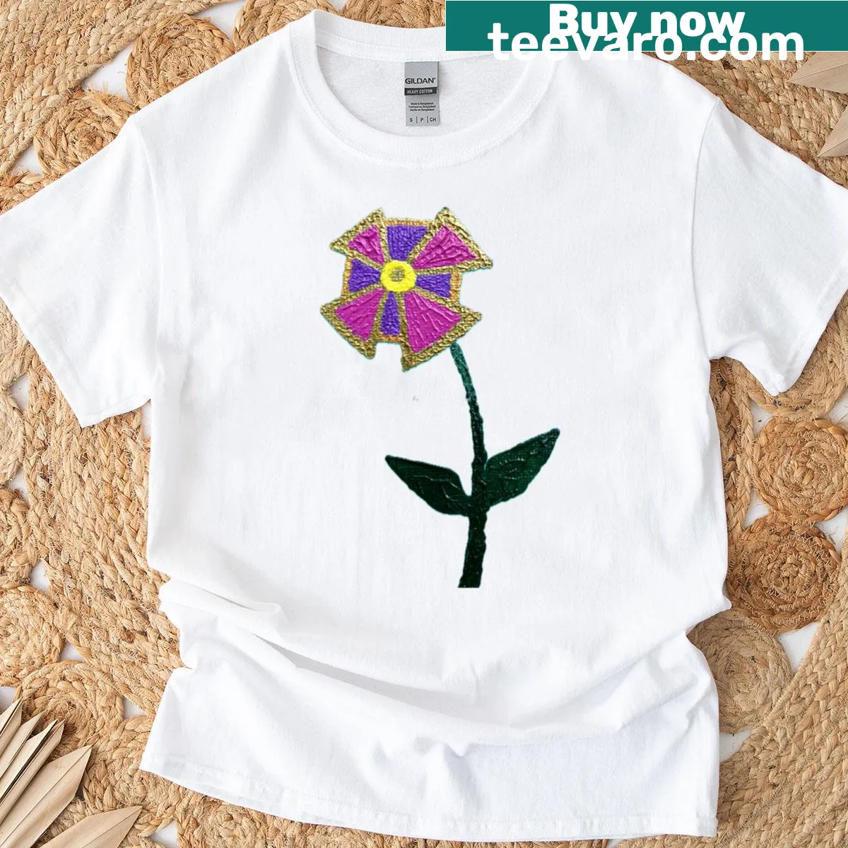 Semi-abstract floral design on a textured graphic t-shirt — on a men's t-shirt