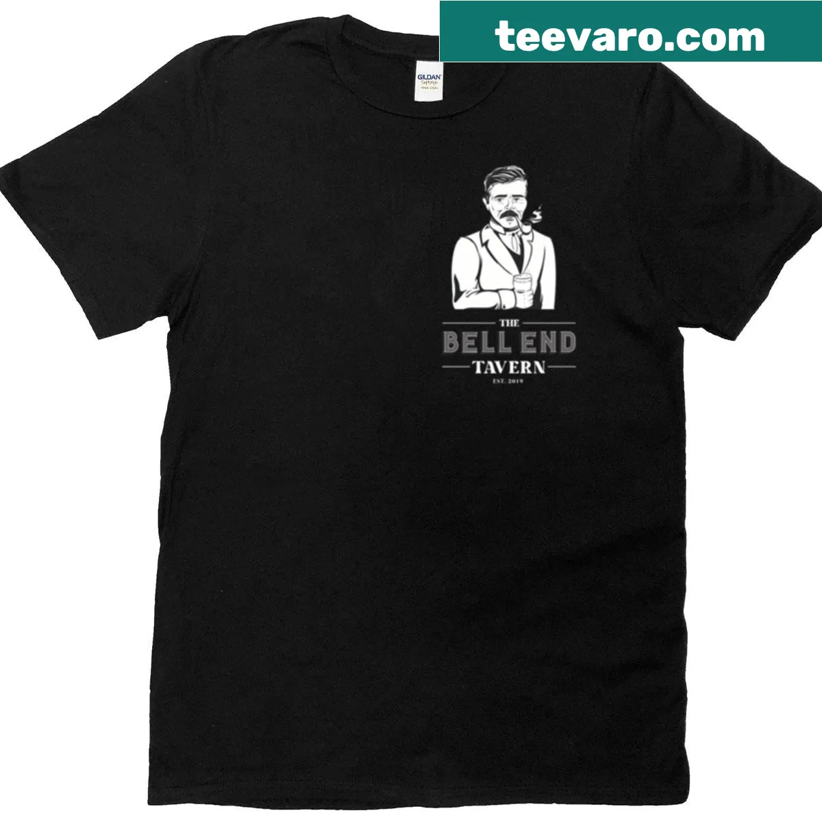 Vintage pub character design T-shirt with smaller graphic — on a men's t-shirt