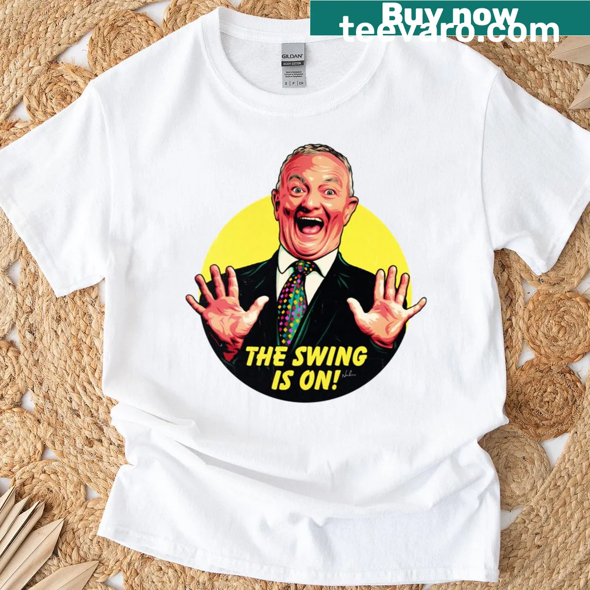 Illustrated T-shirt celebrating swing music by Antony Green — on a men's t-shirt
