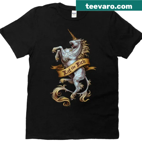Playful unicorn graphic with humorous text on an oversized T-shirt