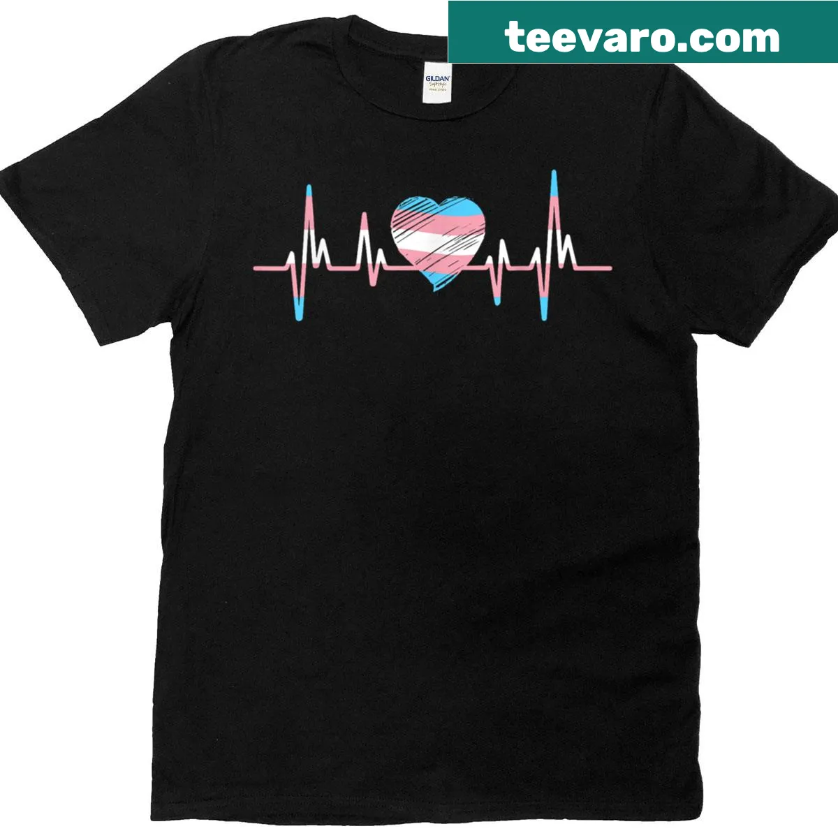 LGBTQ heartbeat flag graphic T-shirt for pride — on a men's t-shirt