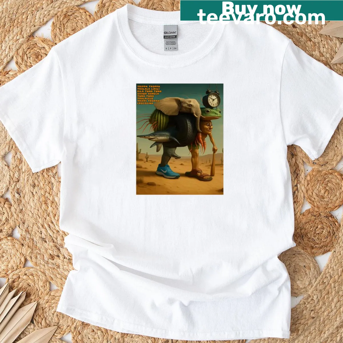 Cartoon character design from Italian brainrot culture on a fun T-shirt — on a men's t-shirt