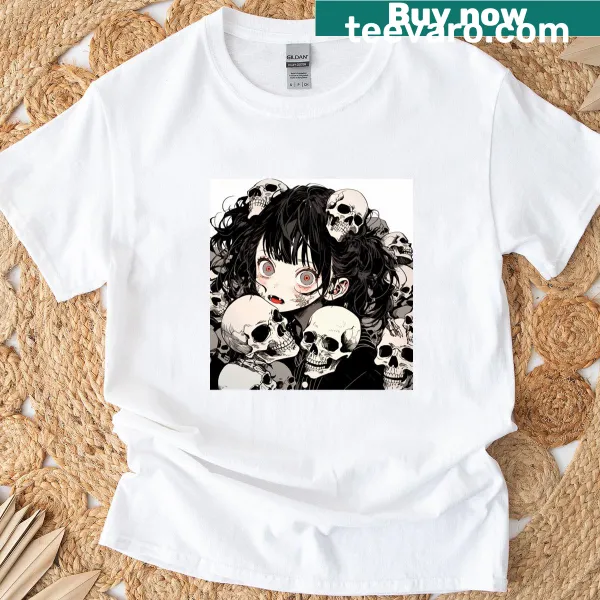 Gothic horror anime girl T-shirt with undead character design