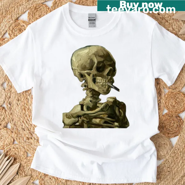 Van Gogh skull skeleton T-shirt with cigarette graphic