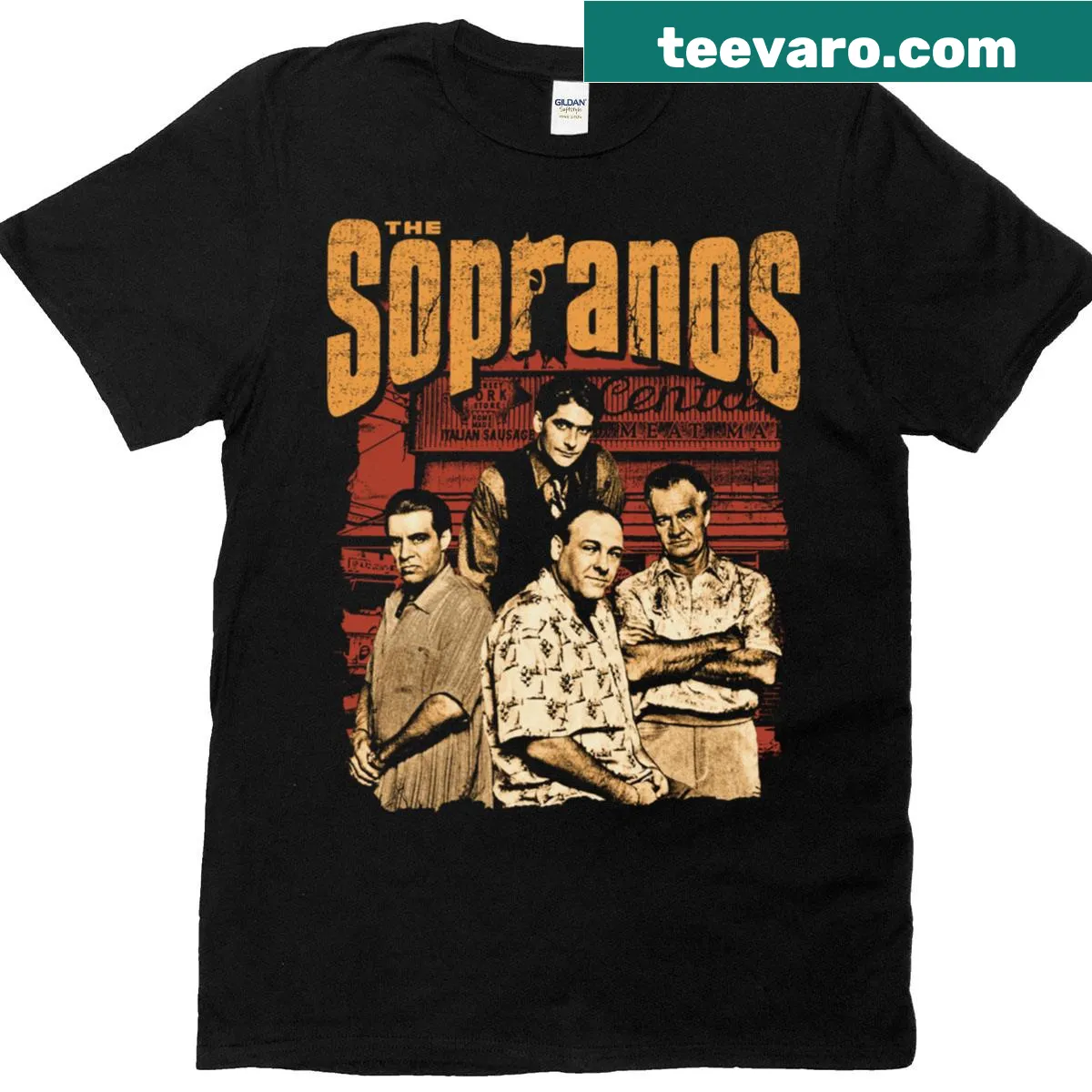 Vintage-style Sopranos t-shirt with distressed design — on a men's t-shirt