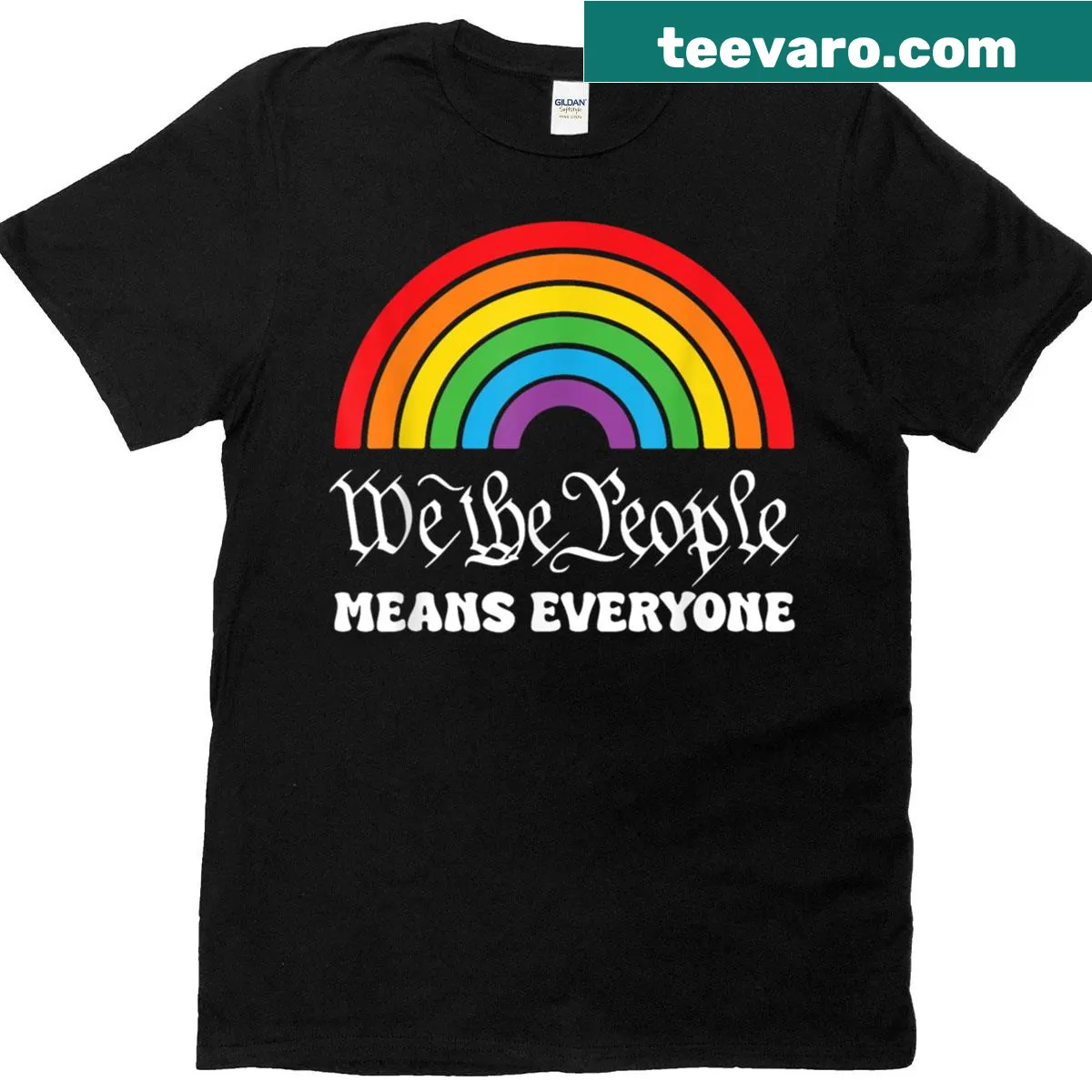 We The People Means Everyone LGBTQ Ally T-shirt with bold print — on a men's t-shirt