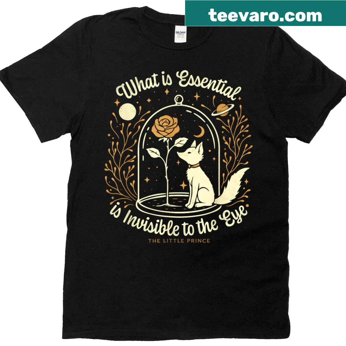 The Little Prince T-shirt with whimsical illustrations — on a men's t-shirt