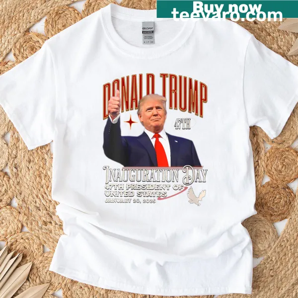 Vintage-style memorabilia T-shirt for the 2025 inauguration featuring Donald Trump