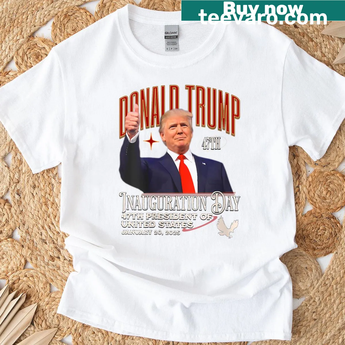 Vintage-style memorabilia T-shirt for the 2025 inauguration featuring Donald Trump — on a men's t-shirt