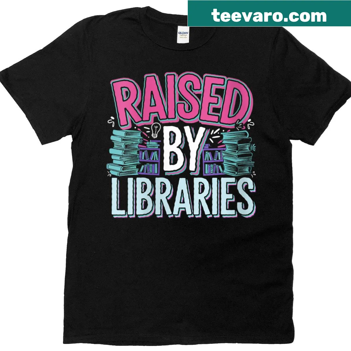 Vintage t-shirt for women with the phrase about being raised by libraries. — on a men's t-shirt