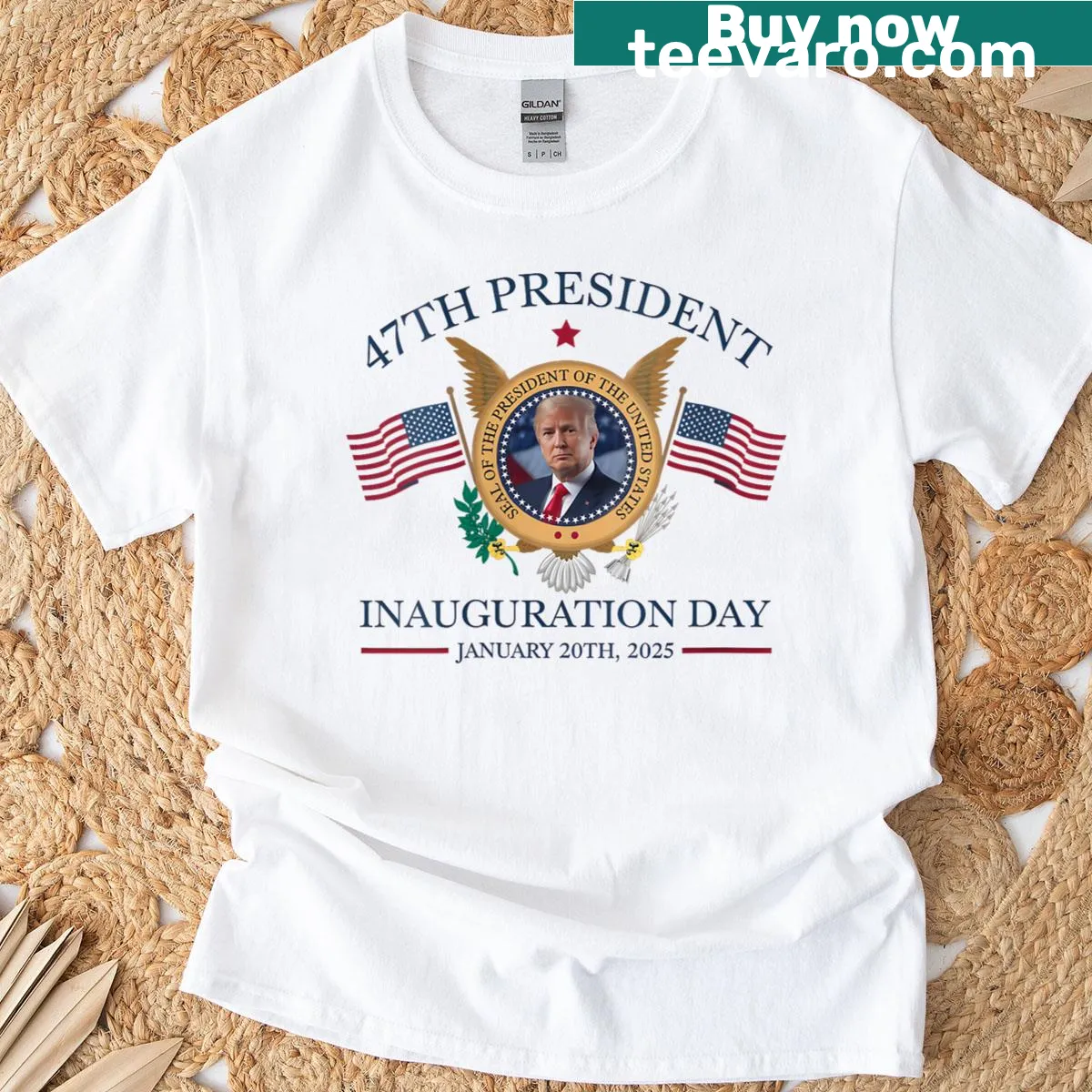 Stylish T-shirt for women commemorating Donald Trump's 2025 inauguration — on a men's t-shirt