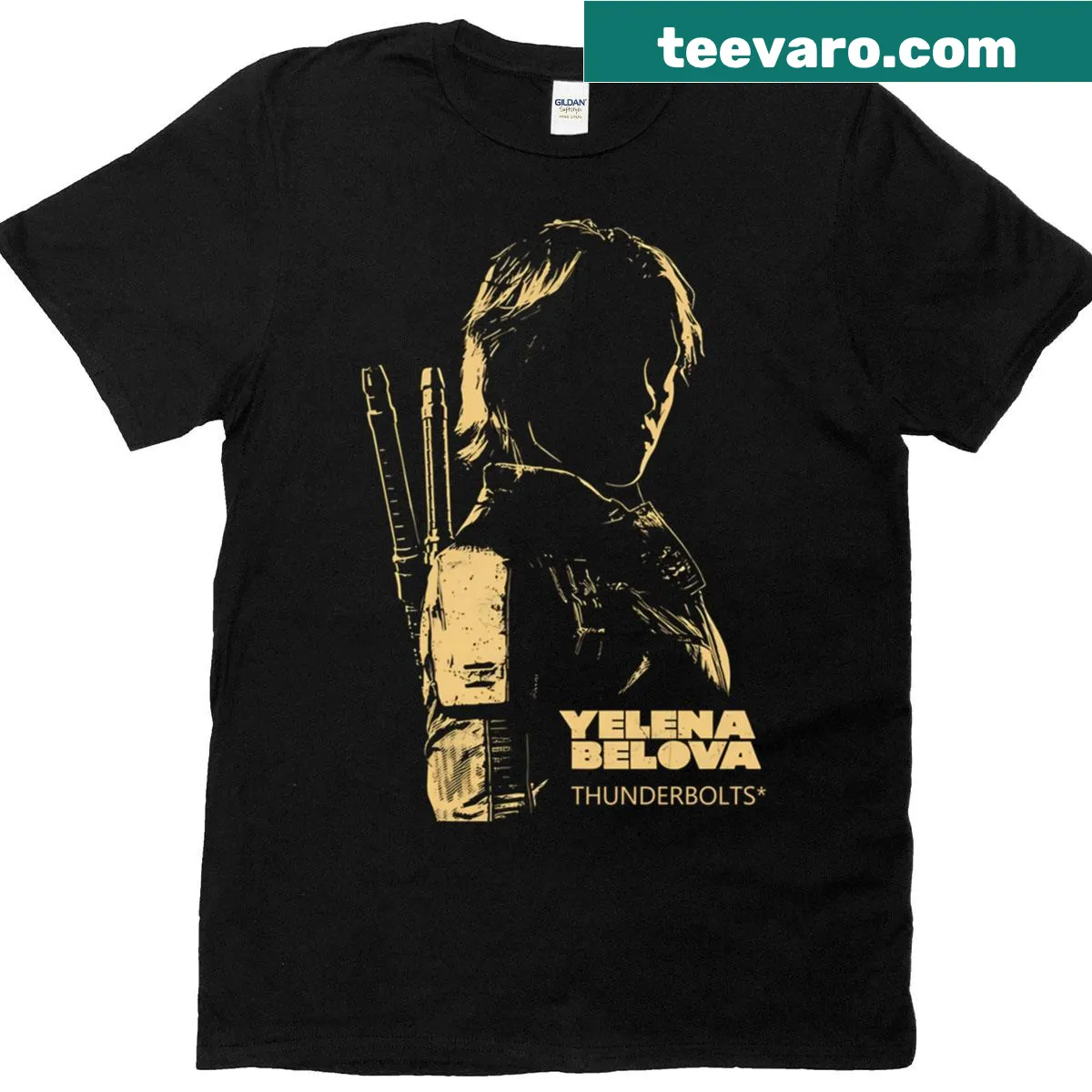 T-shirt featuring Yelena from Thunderbolts in bold illustration — on a men's t-shirt