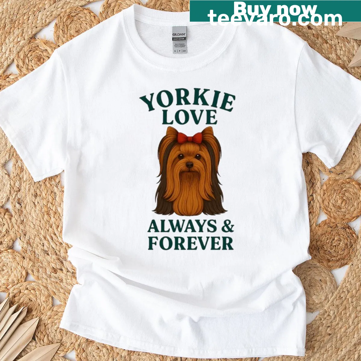 Heartwarming T-shirt with an illustration of a Yorkshire Terrier expressing love — on a men's t-shirt