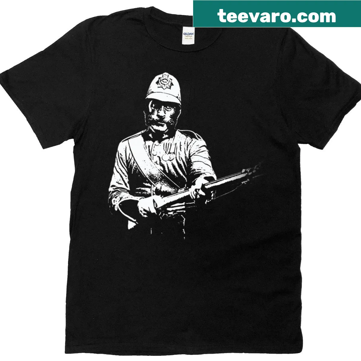 T-shirt featuring an illustration of Colour Sergeant Bourne, honoring Zulu heritage — on a men's t-shirt
