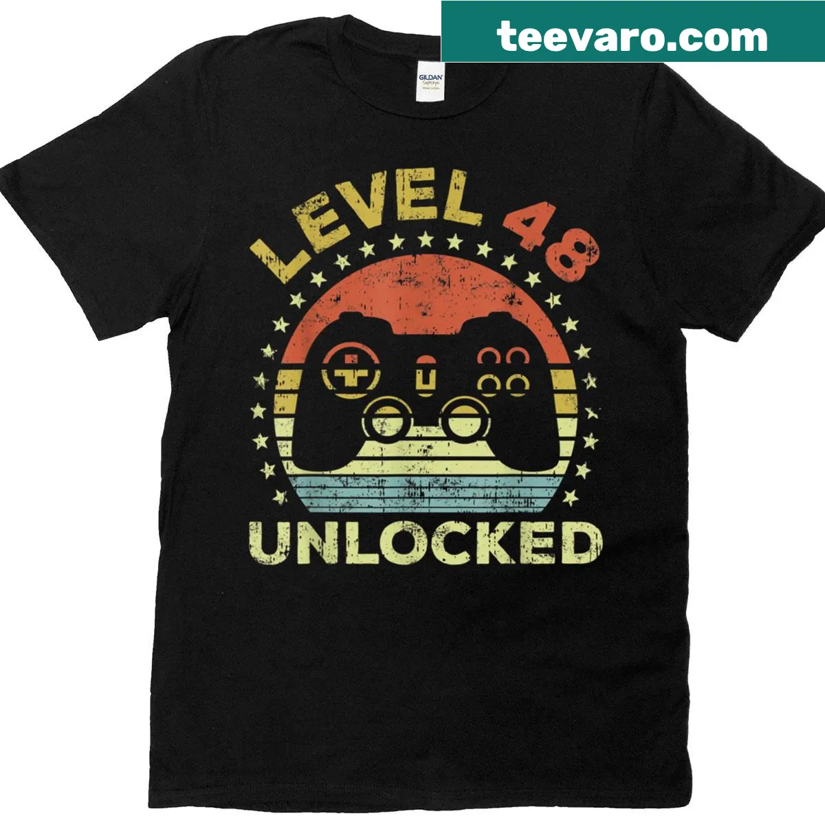 Level 48 Unlocked T-shirt for 48th birthday gamers — on a men's t-shirt