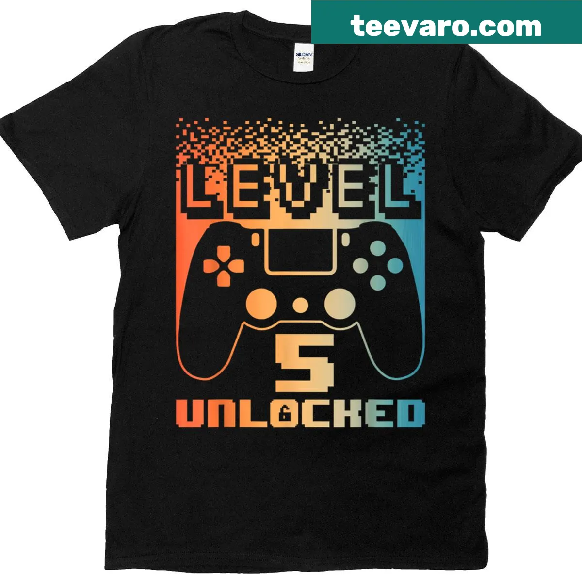 Level 5 Unlocked T-shirt for 5th birthday gamers — on a men's t-shirt
