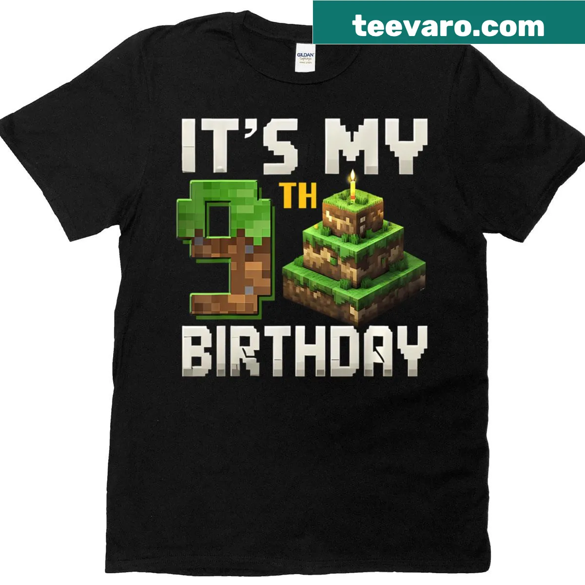 Pixelated number 9 t-shirt for a 9-year-old birthday boy — on a men's t-shirt
