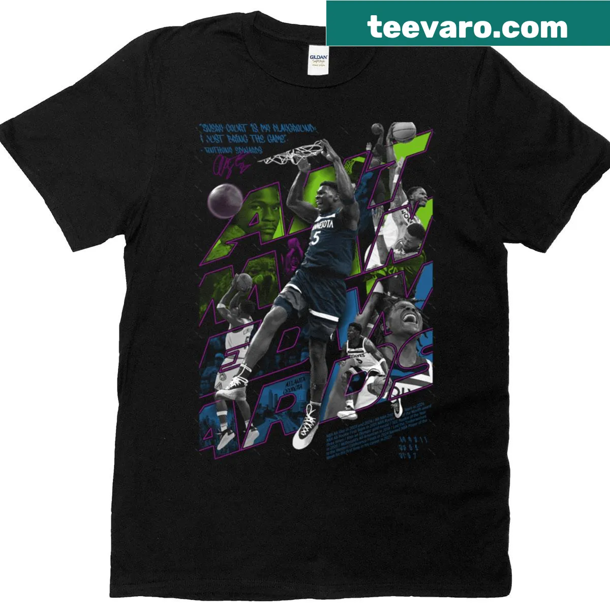 Oversized T-shirt featuring bold typography and Antman design for Anthony Edwards. — on a men's t-shirt