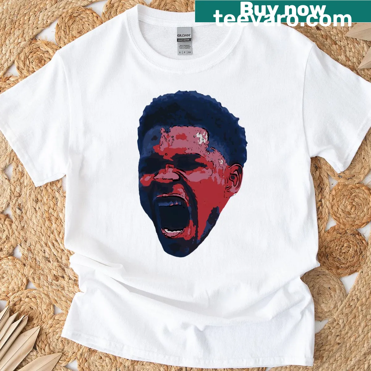 Minnesota Timberwolves T-shirt featuring a graphic of Anthony Edwards celebrating. — on a men's t-shirt