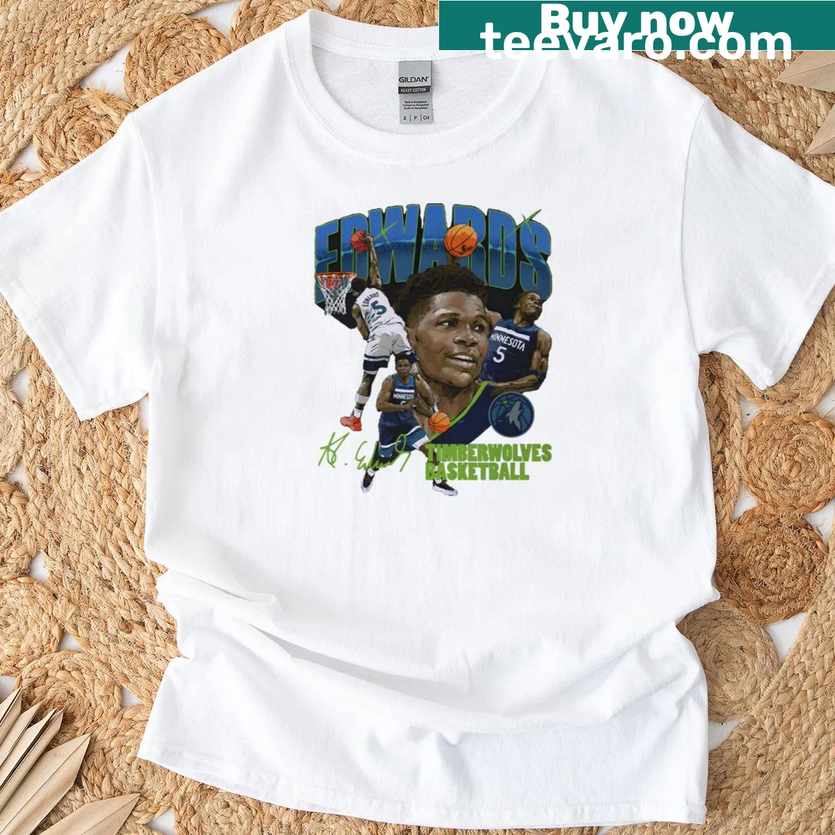 Typographic design featuring Anthony Edwards and Minnesota basketball — on a men's t-shirt