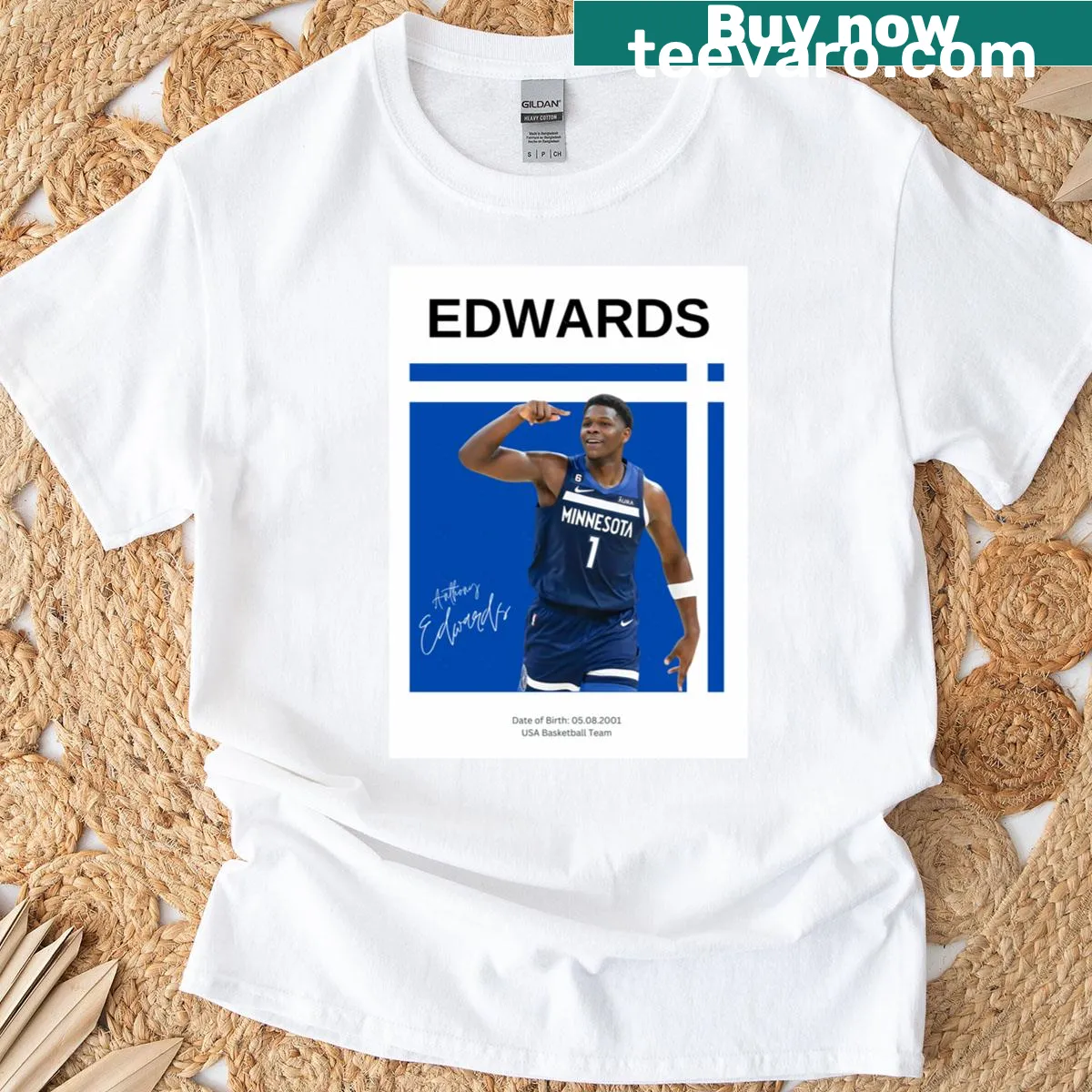 Minimalist poster design of Anthony Edwards for Timberwolves — on a men's t-shirt