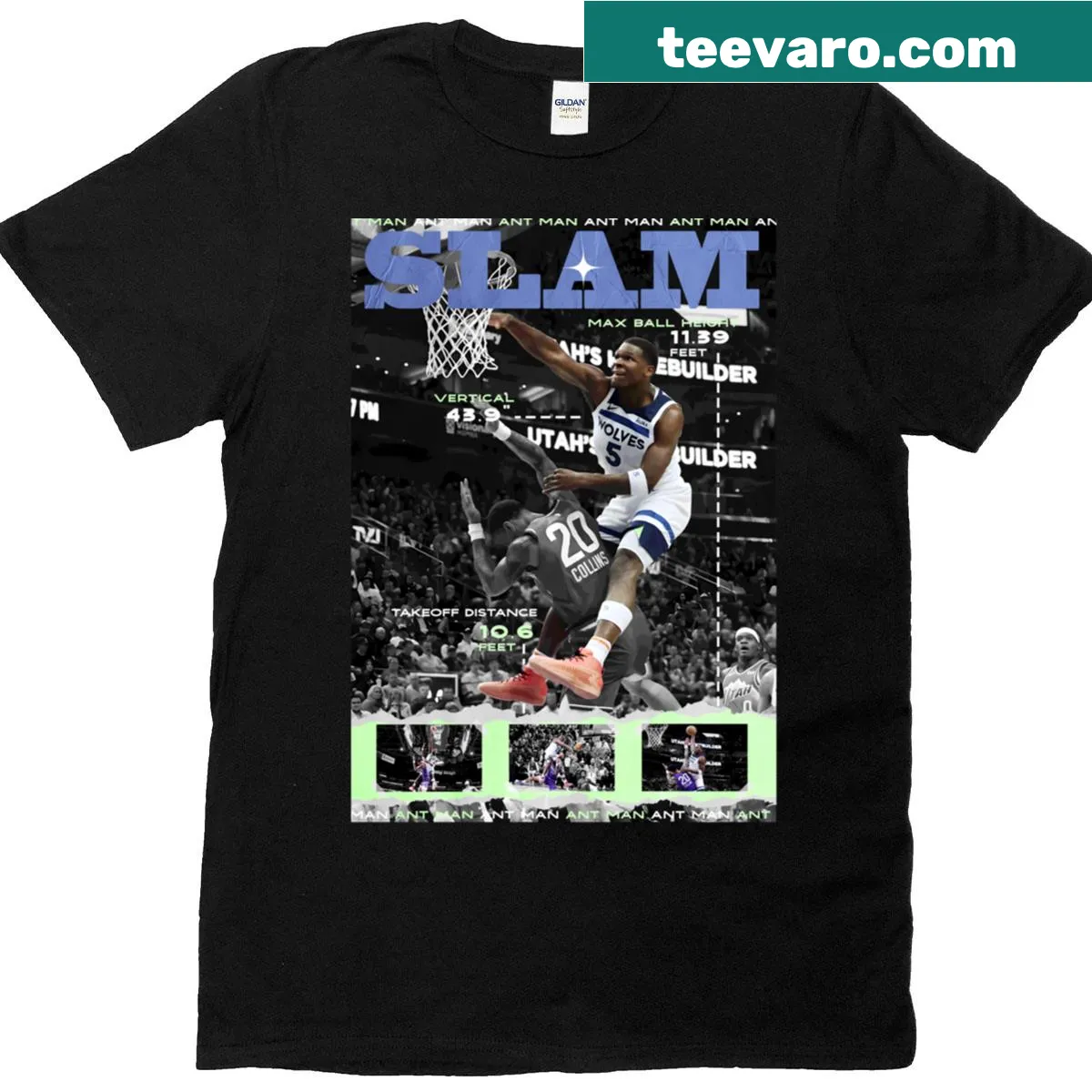Anthony Edwards dunk illustration t-shirt for basketball fans — on a men's t-shirt