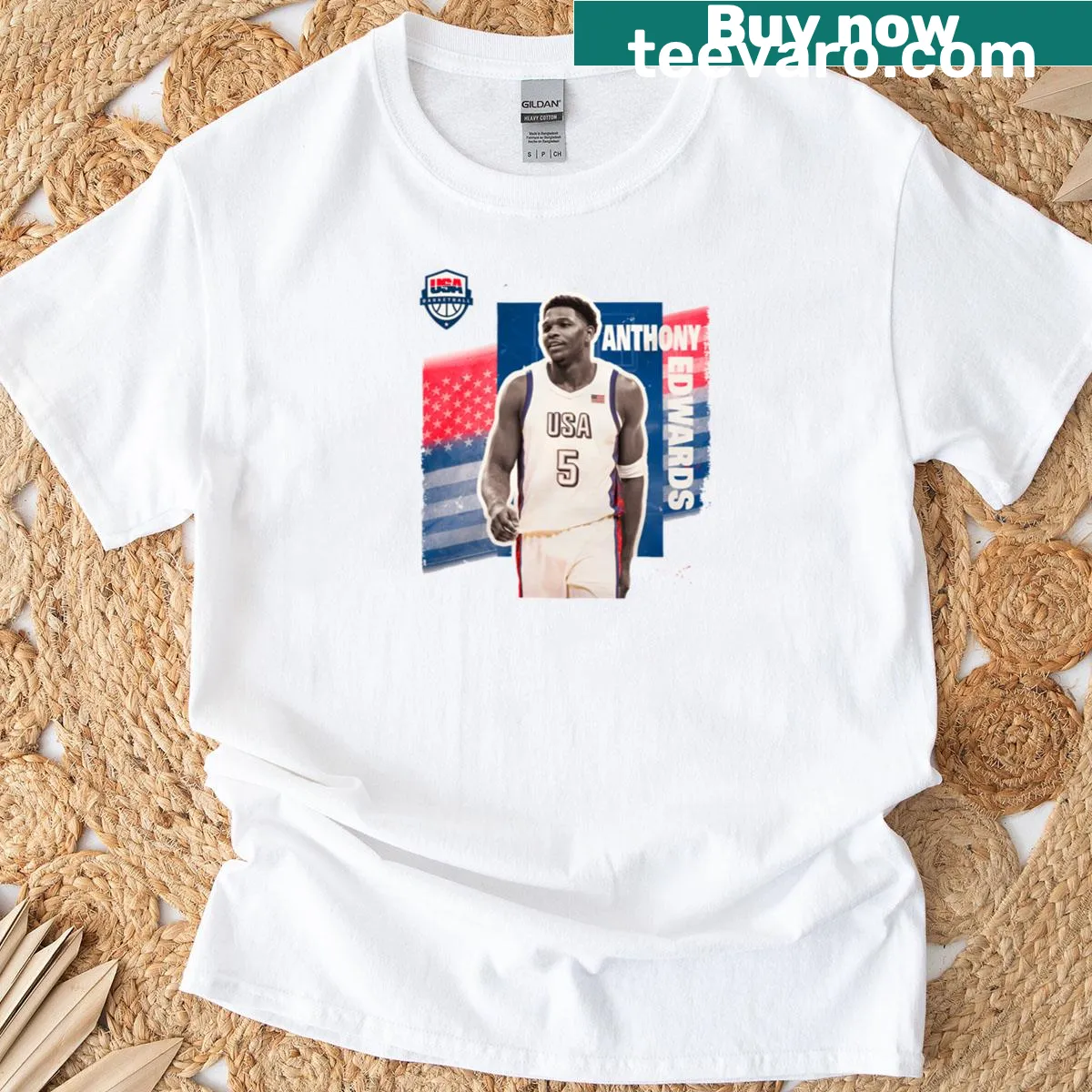 T-shirt celebrating Anthony Edwards as a USA Basketball player — on a men's t-shirt