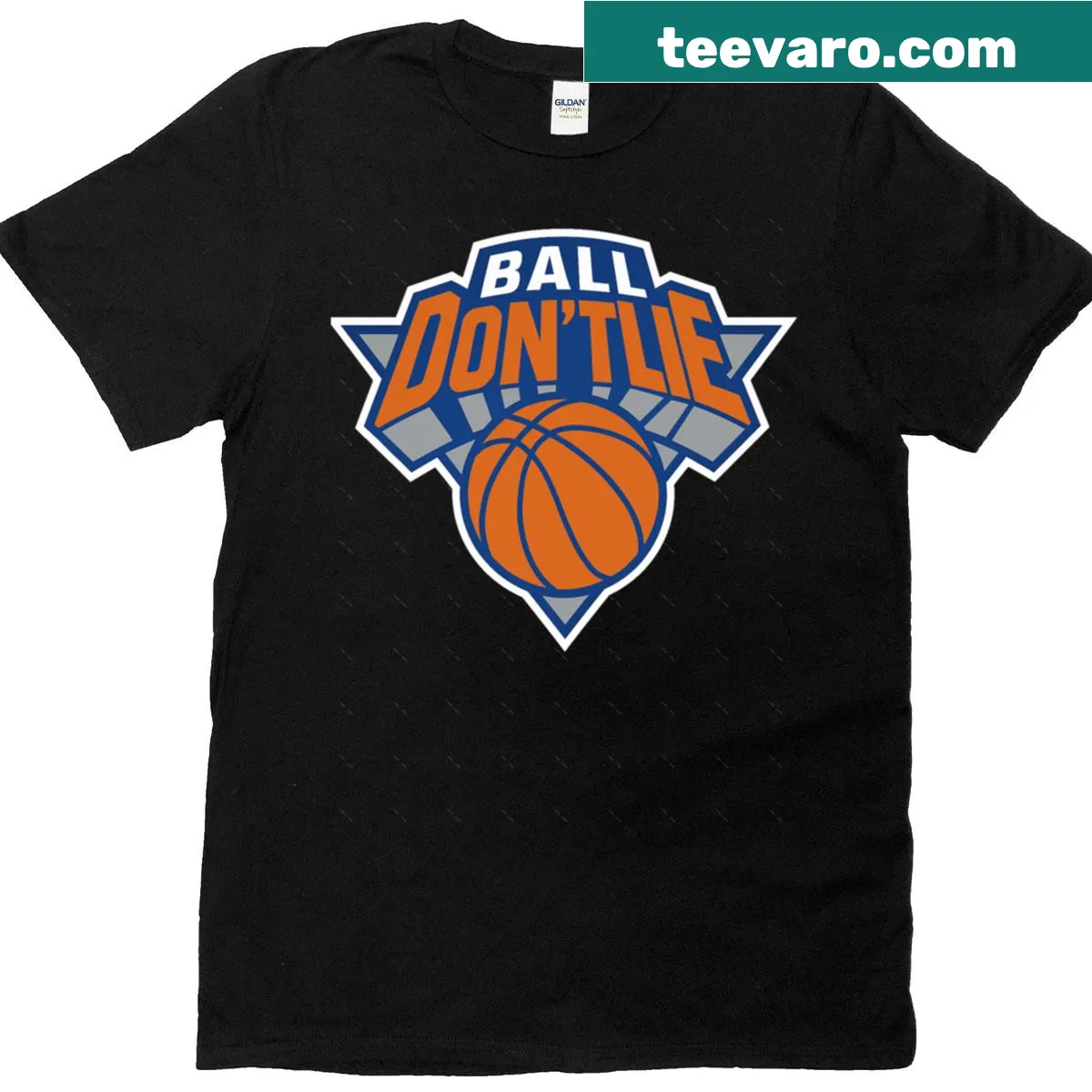 Oversized Knicks t-shirt with text 'Ball Don't Lie' — on a men's t-shirt