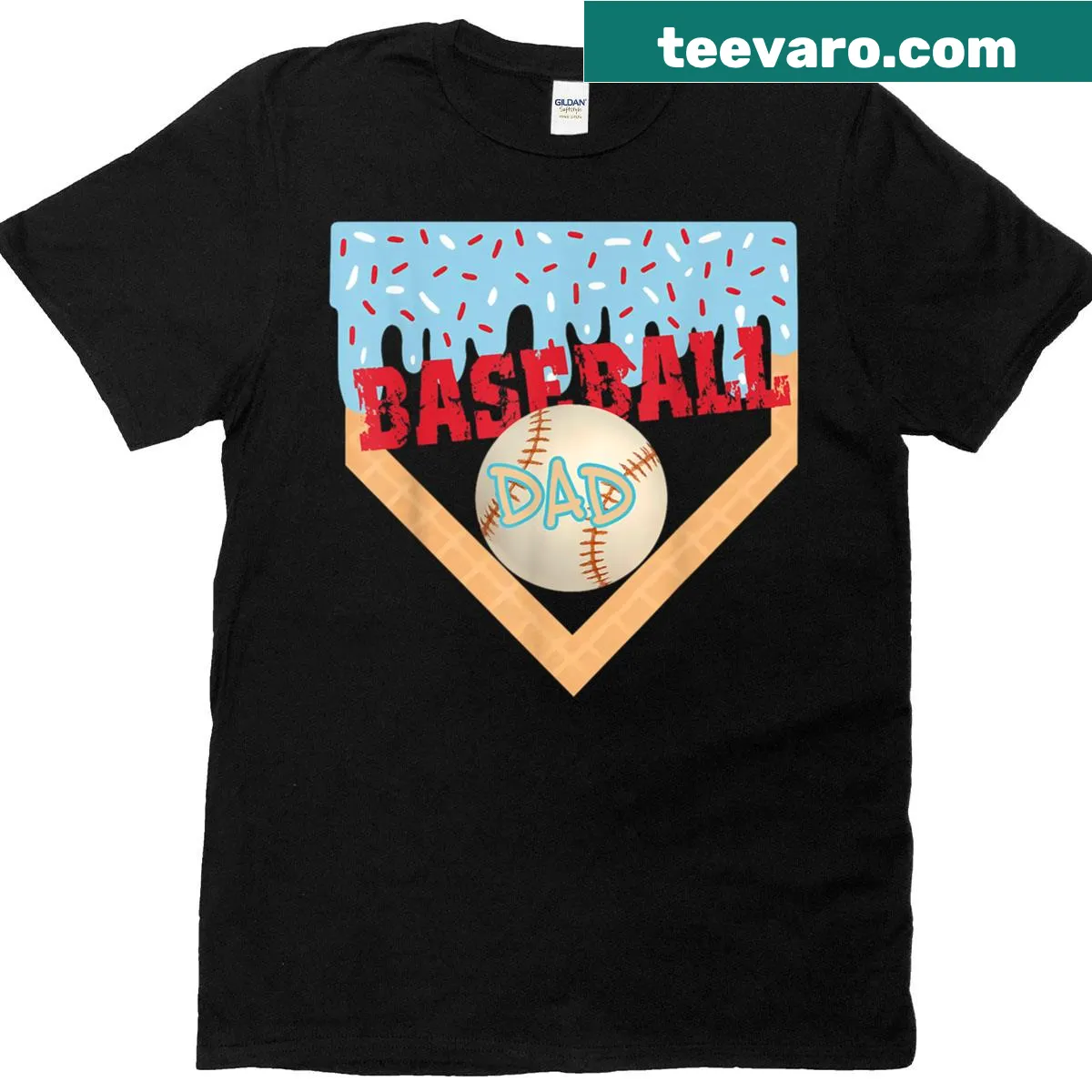 Funny baseball dad t-shirt with home plate and ice cream design — on a men's t-shirt
