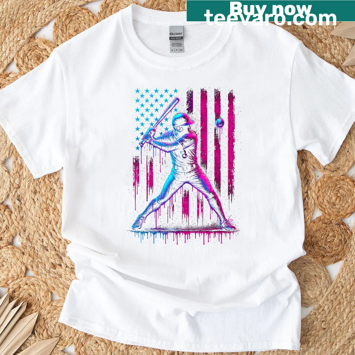 Baseball design with ice cream and American flag elements — on a men's t-shirt